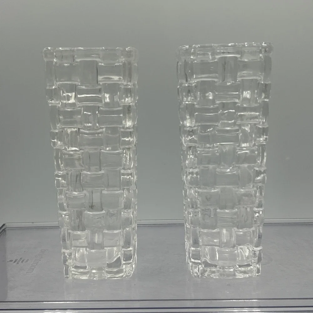 Set Of 2 German Nachtmann‎ Bossa Nova Basketweave Lead Crystal Vase Pair 6